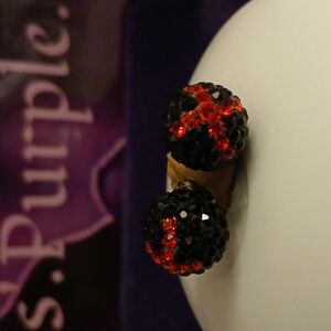 2223609-1. Unisex Blk & Red Austrian Crystals STS Earring